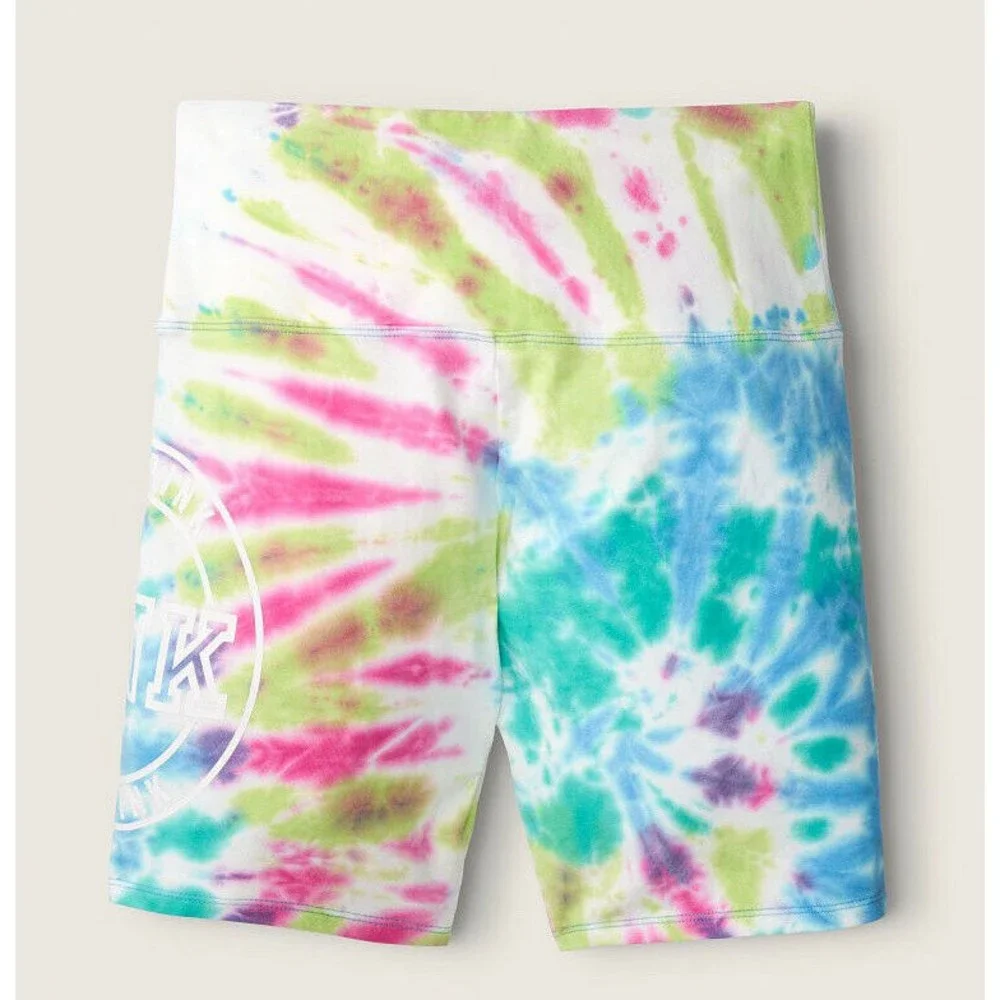 VS VICTORIAS SECRET PINK HIGH WAIST BIKE SHORT SHORTIE SPIRAL TIE DYE M